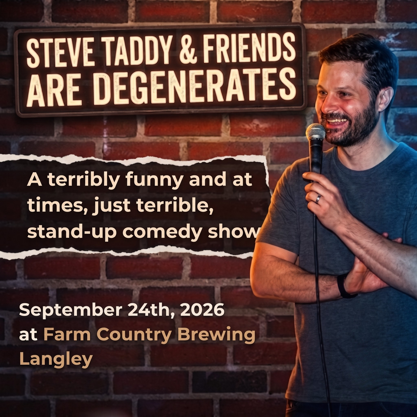 September 24 in Langley: "Steve Taddy & Friends Are Degenerates" Stand-up Comedy at Farm Country Brewing [Tickets]